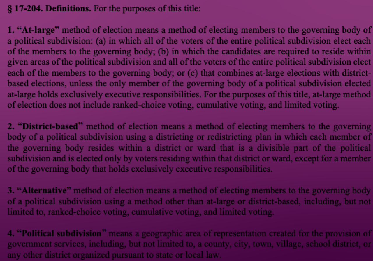 purple background with paragraphs of text of the New York Voting rights act